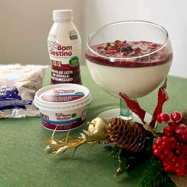 Panna Cotta de Leite em Pó de Búfala com Calda de Frutas Vermelhas